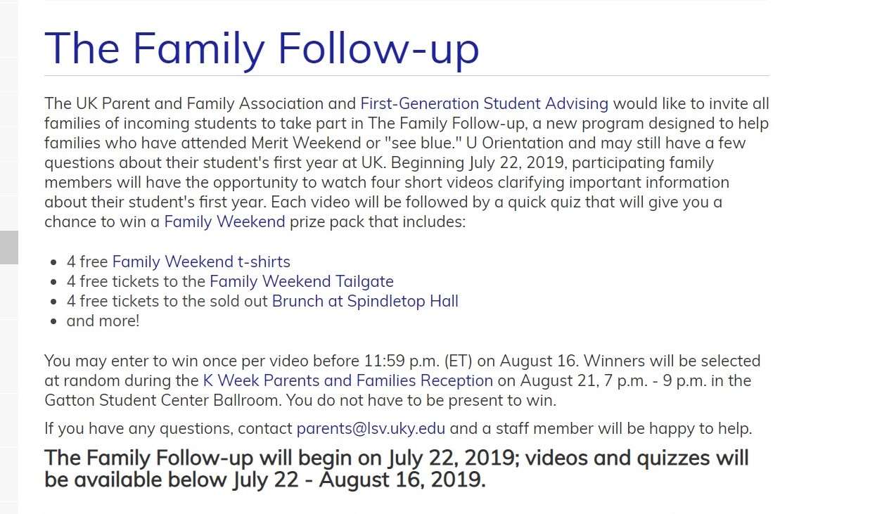 University of Kentucky Parent Programming