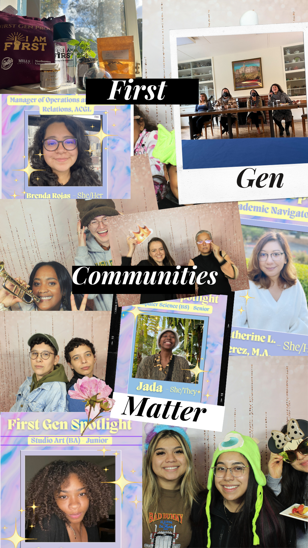 Collage of first-generation students with a quote overlaying the images