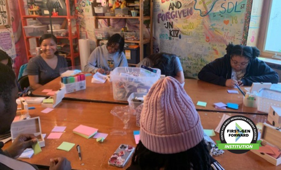 First-gen students around brainstorming table at Loyola University Maryland