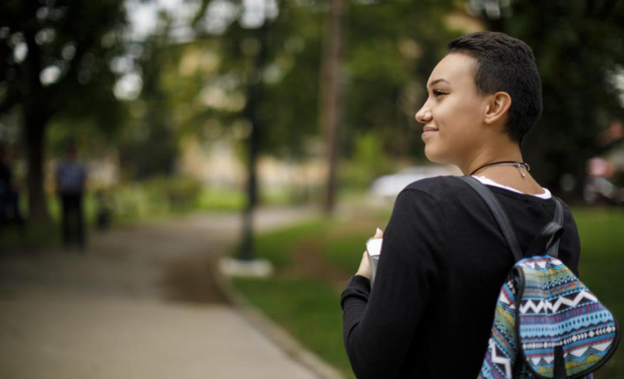BIPOC Female Student Looking Left Outside on Campus