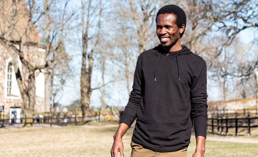 Black male student outside on campus