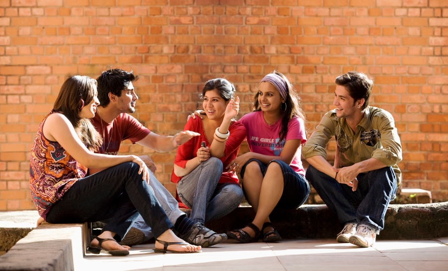 Students Sitting Outside Talking