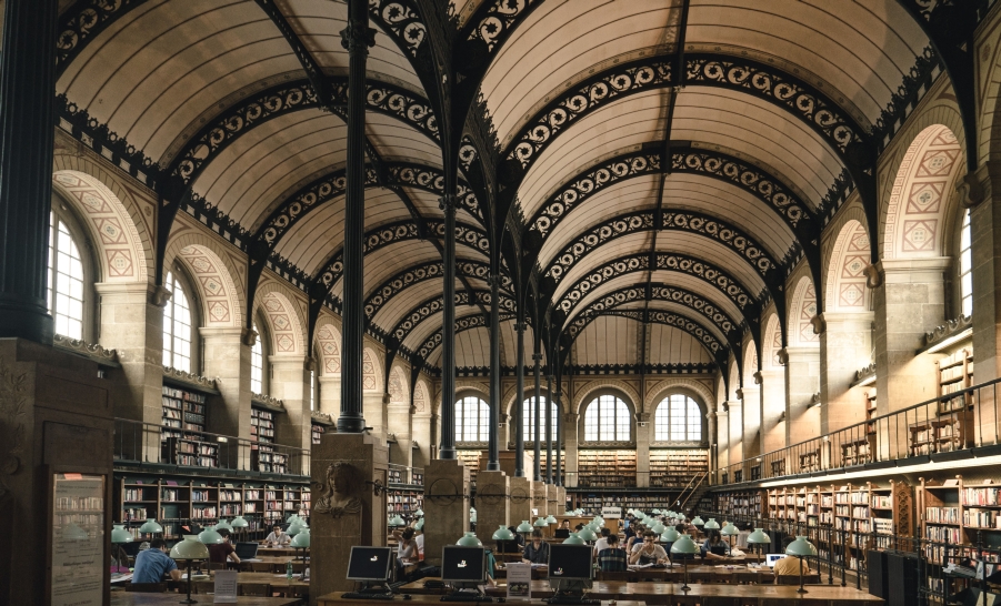 Students in a Large Library