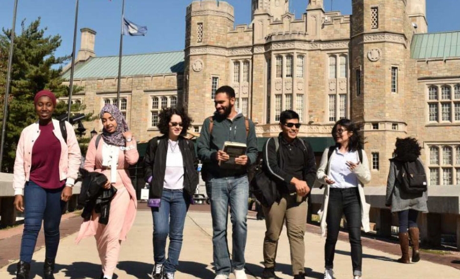 Students walking on campus