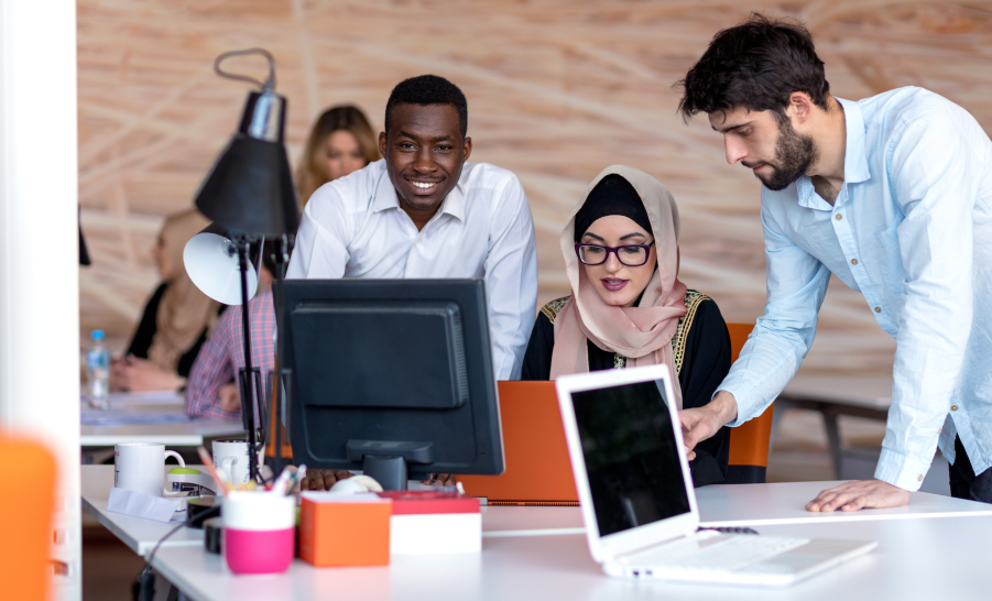 Students working on group project