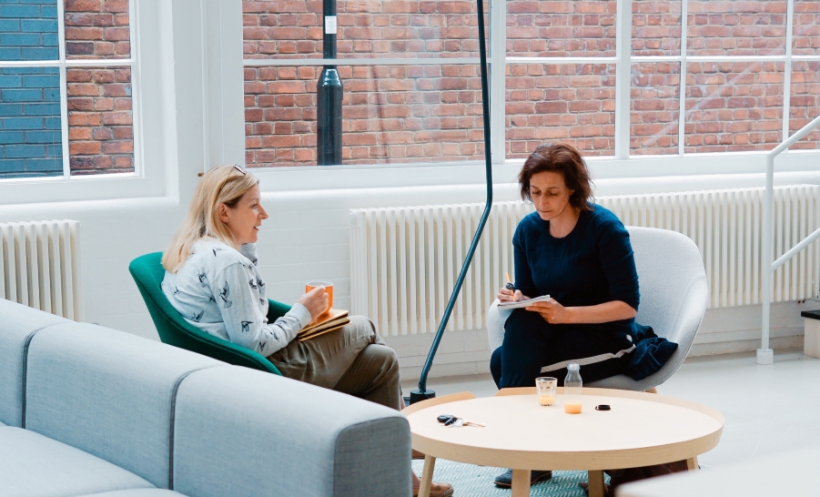 Two people interview