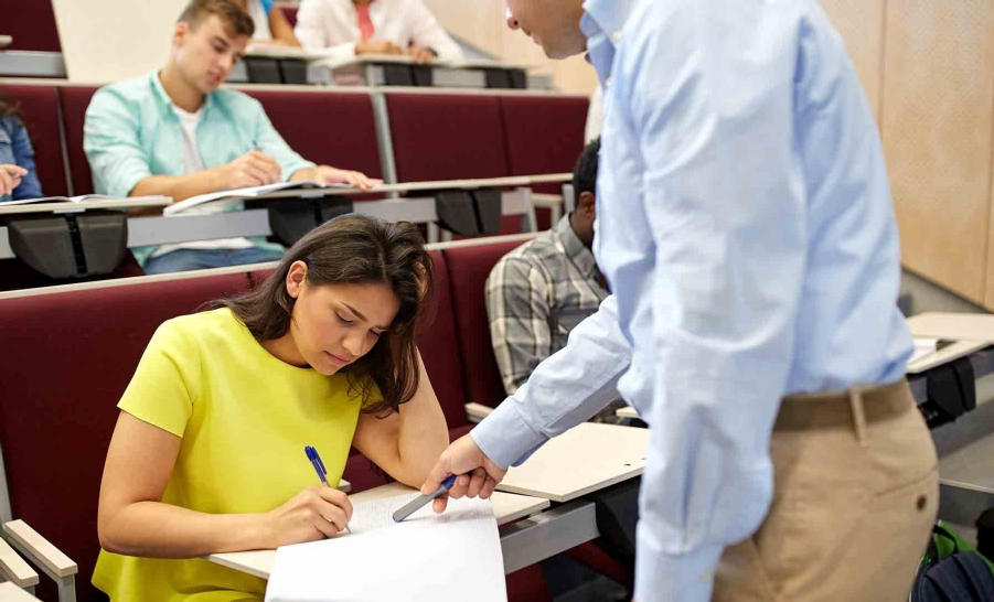 frustrated female student in class
