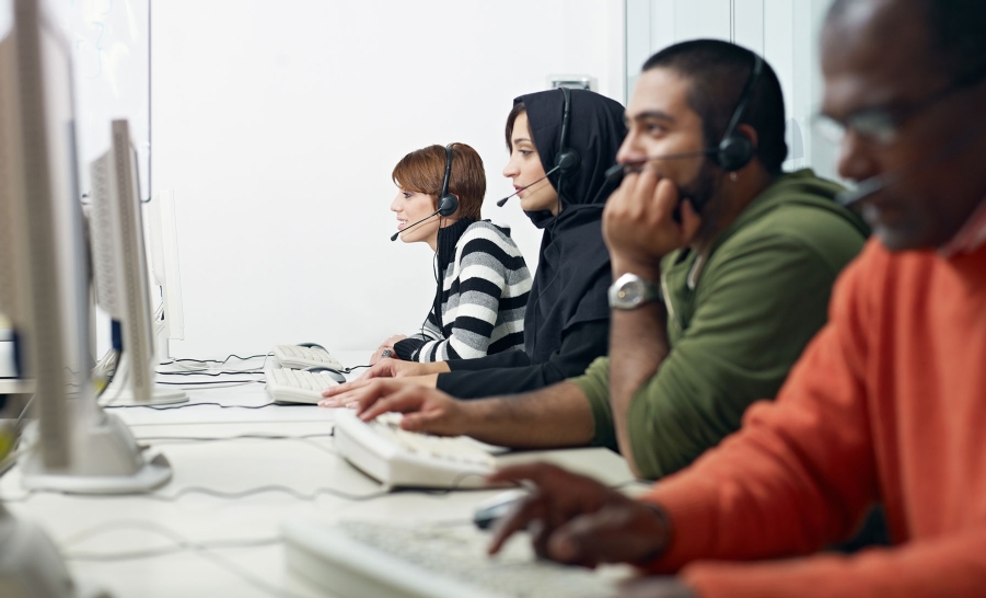 group of students with headsets